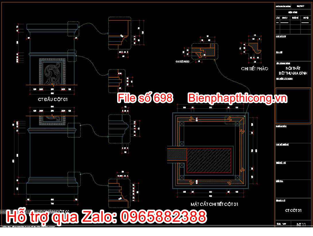 Tải bản vẽ thiết kế chi tiết đấu cột chân cột cad.