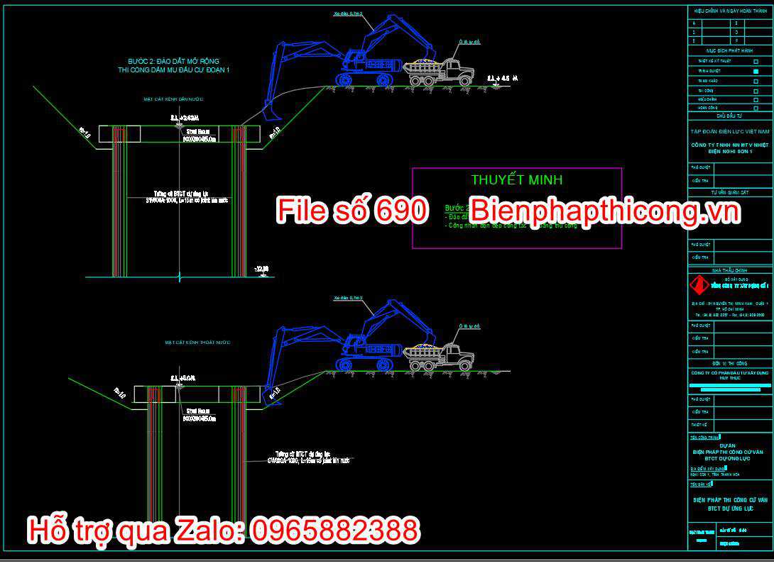 Bản vẽ bptc đào đất mở rộng kênh dẫn nước.