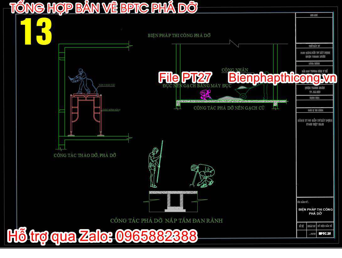 File cad bản vẽ biện pháp thi công phá dỡ.