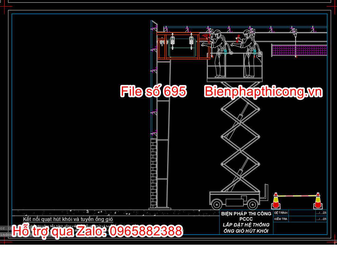 Kết nối quạt hút khói và tuyến ống gió.