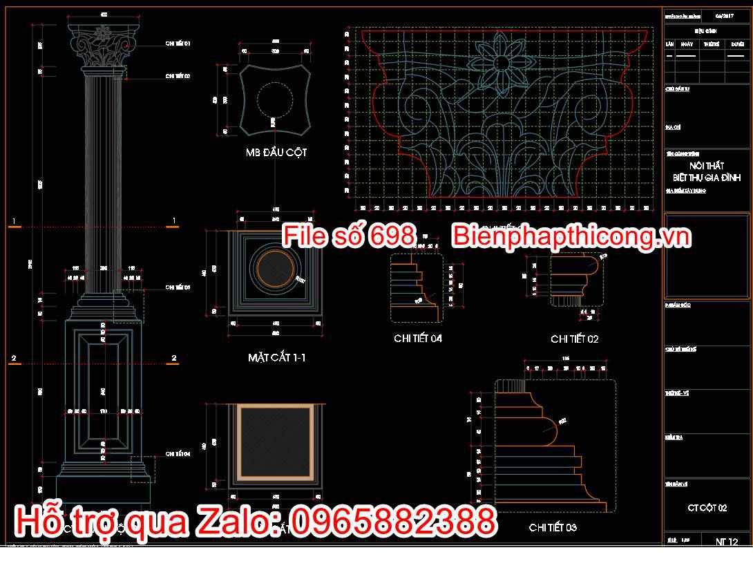 Mẫu bản vẽ cad chi tiết cột tân cổ điển đẹp.