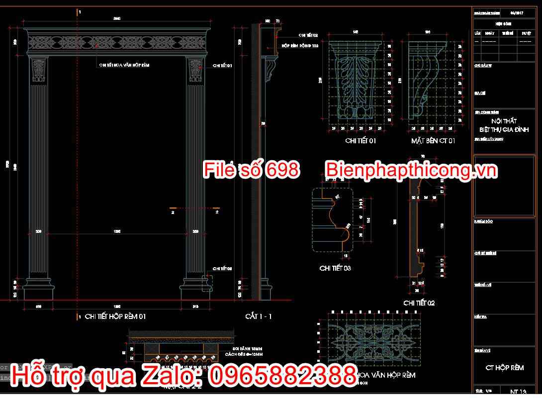 Bản vẽ bổ thiết kế chi tiết hộp rèm tân cổ điển cad.