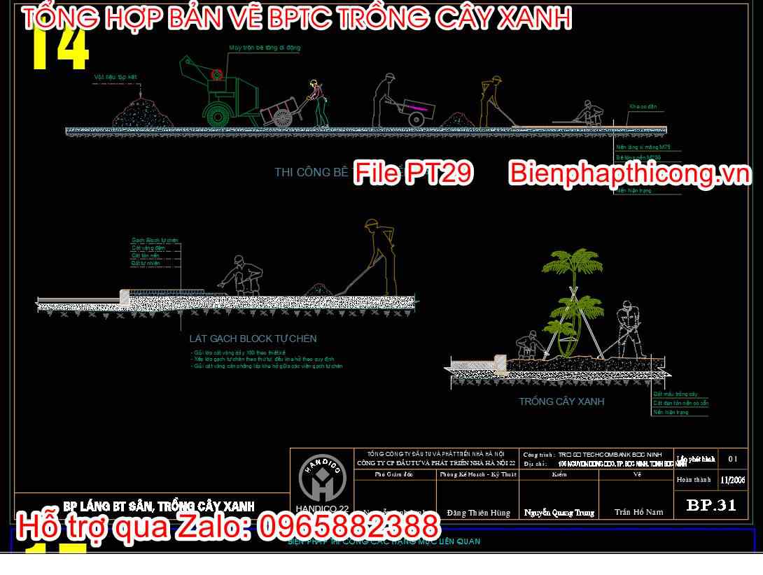 Mẫu bản vẽ bptc trồng cây xanh cad.