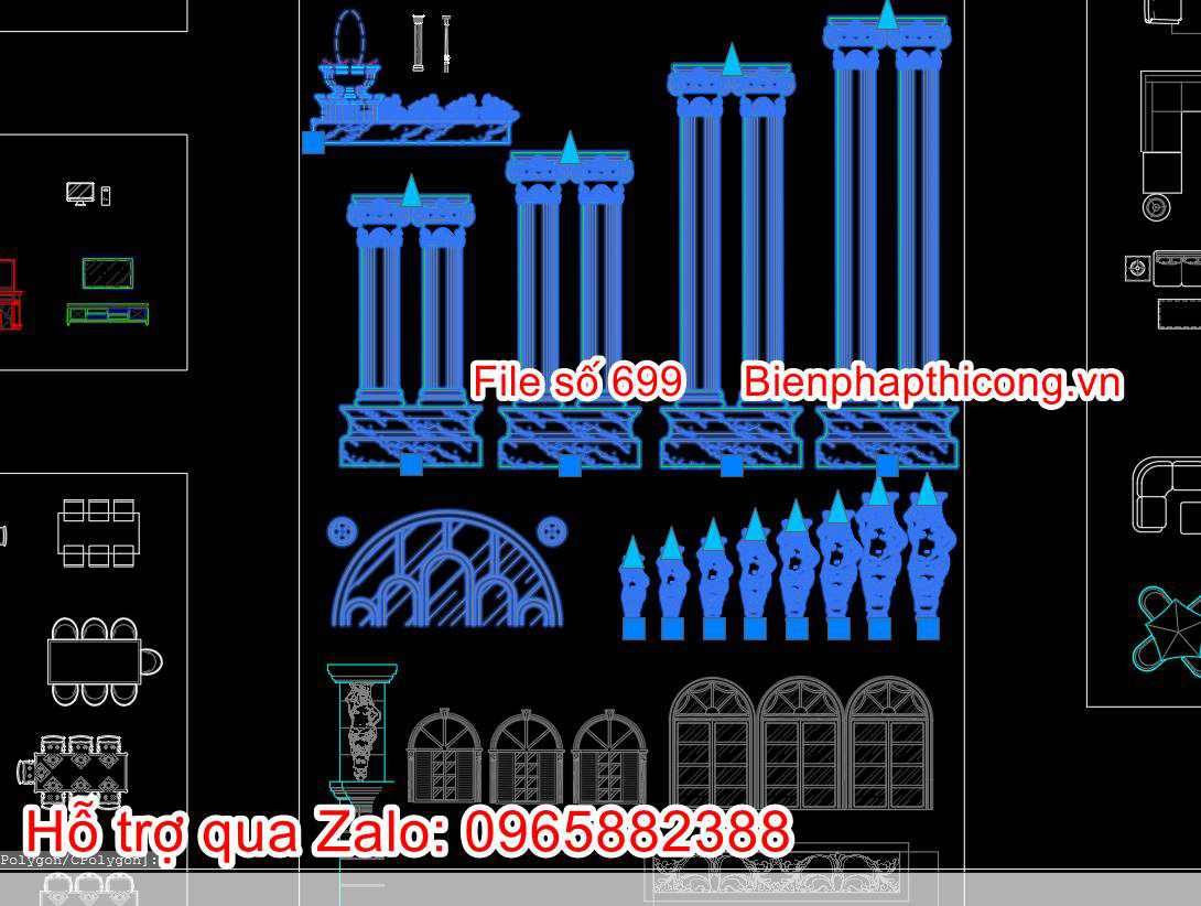 Thư viện block động cột tân cổ điển.