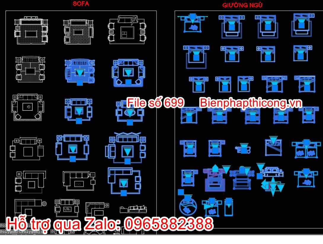 Bản vẽ block động autocad sofa giường.