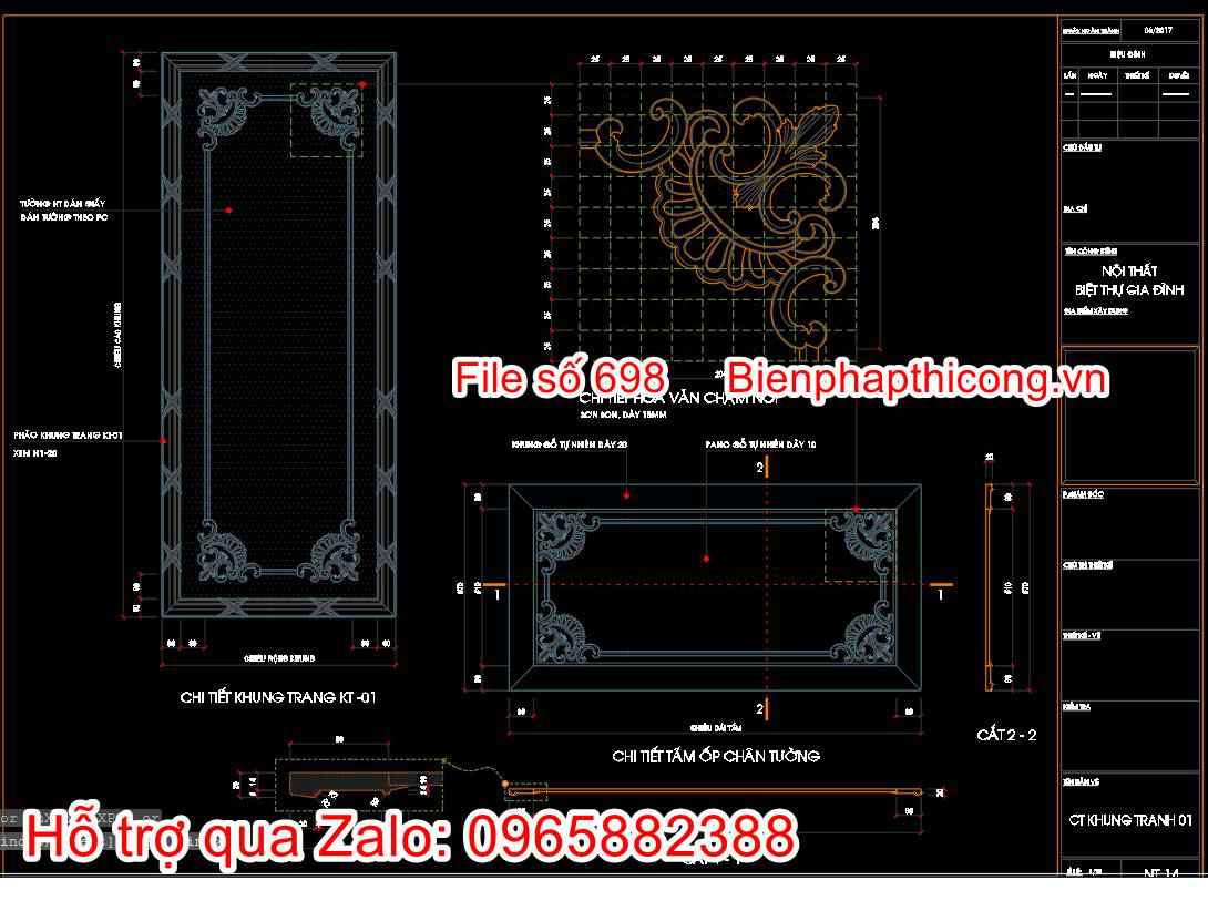 Bản vẽ thiết kế chi tiết khung trần gỗ ốp chân tường.