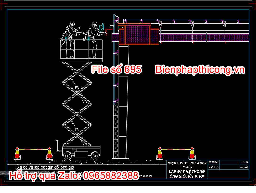 Gia cố và lắp đặt giá đỡ ống khói cad.