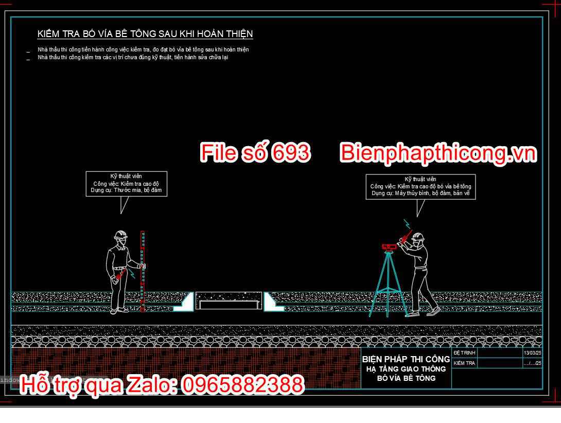 Kiểm tra bó vỉa bê tông sau khi hoàn thiện.