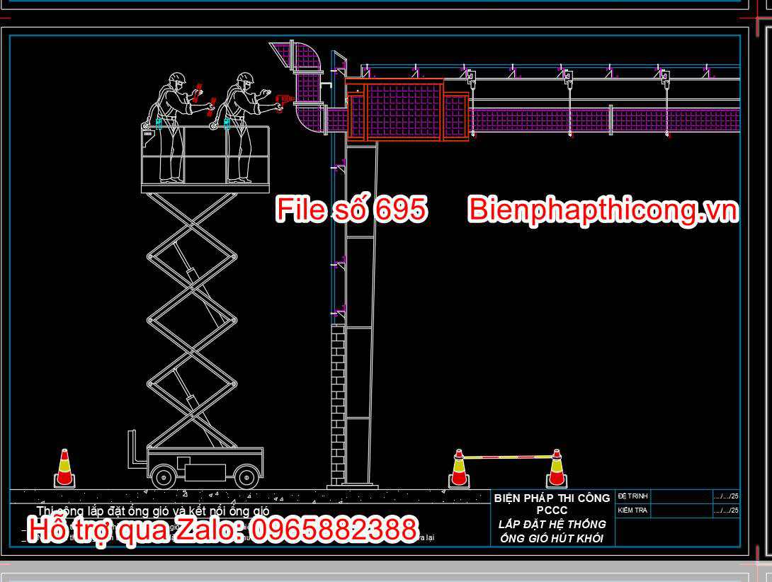 Bản vẽ biện pháp thi công lắp đặt ống gió và kết nối ống gió.