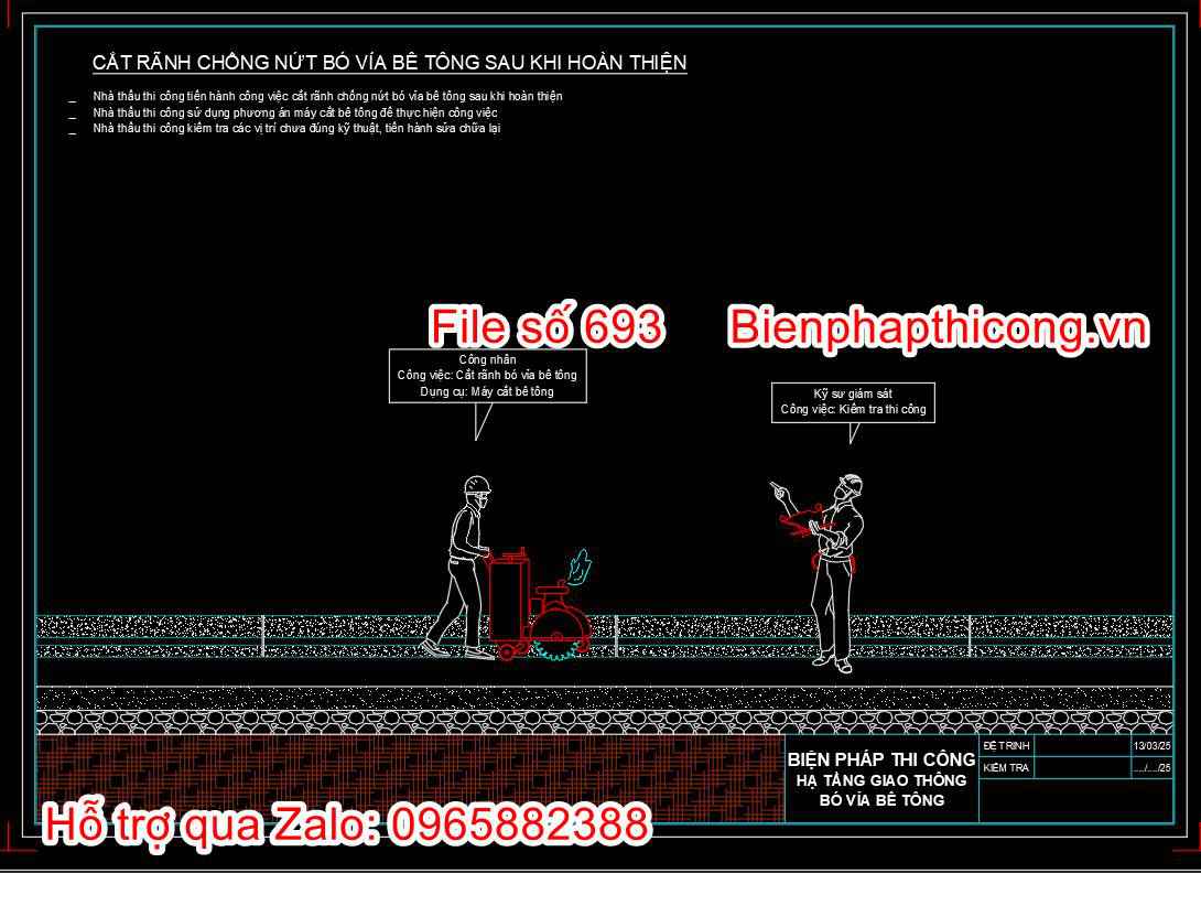 Cắt rãnh chống nứt bó vỉa bê tông.