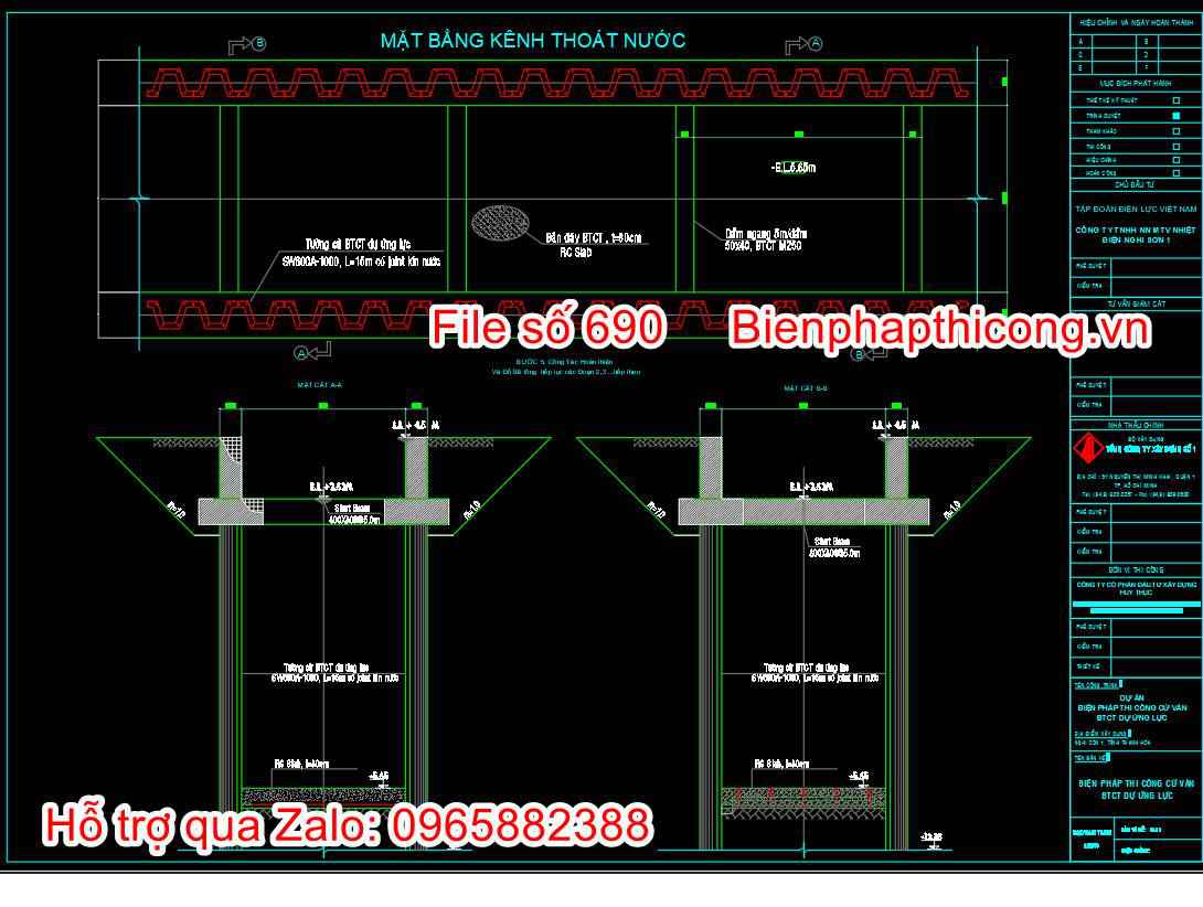 Mặt bằng kênh thoát nước cad