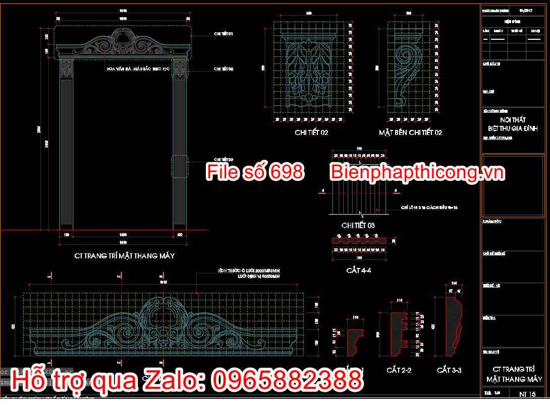 Tải mẫu bản vẽ cad chi tiết trang trí mặt tiền thang máy cad.