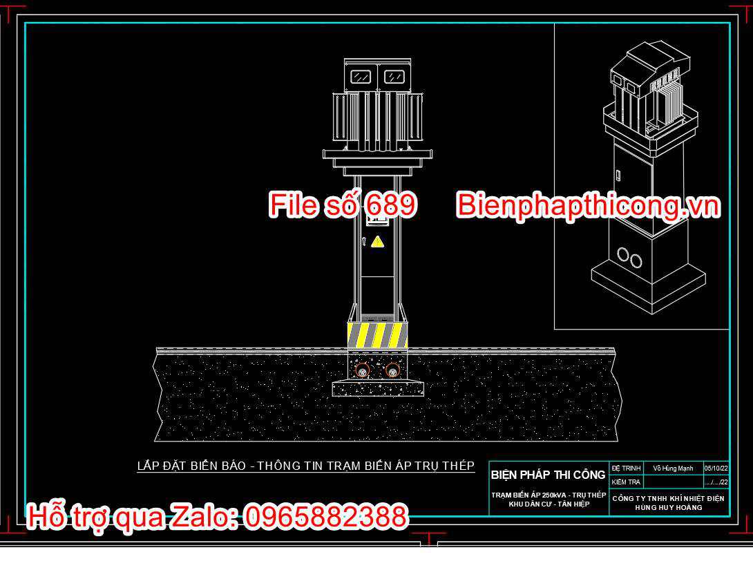 Lắp đặt biển báo thông tin trạm biến áp cad.