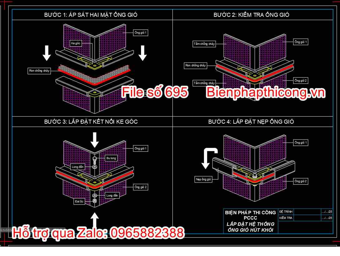 Bản vẽ biện pháp thi công lắp đặt ống gió hút khói.