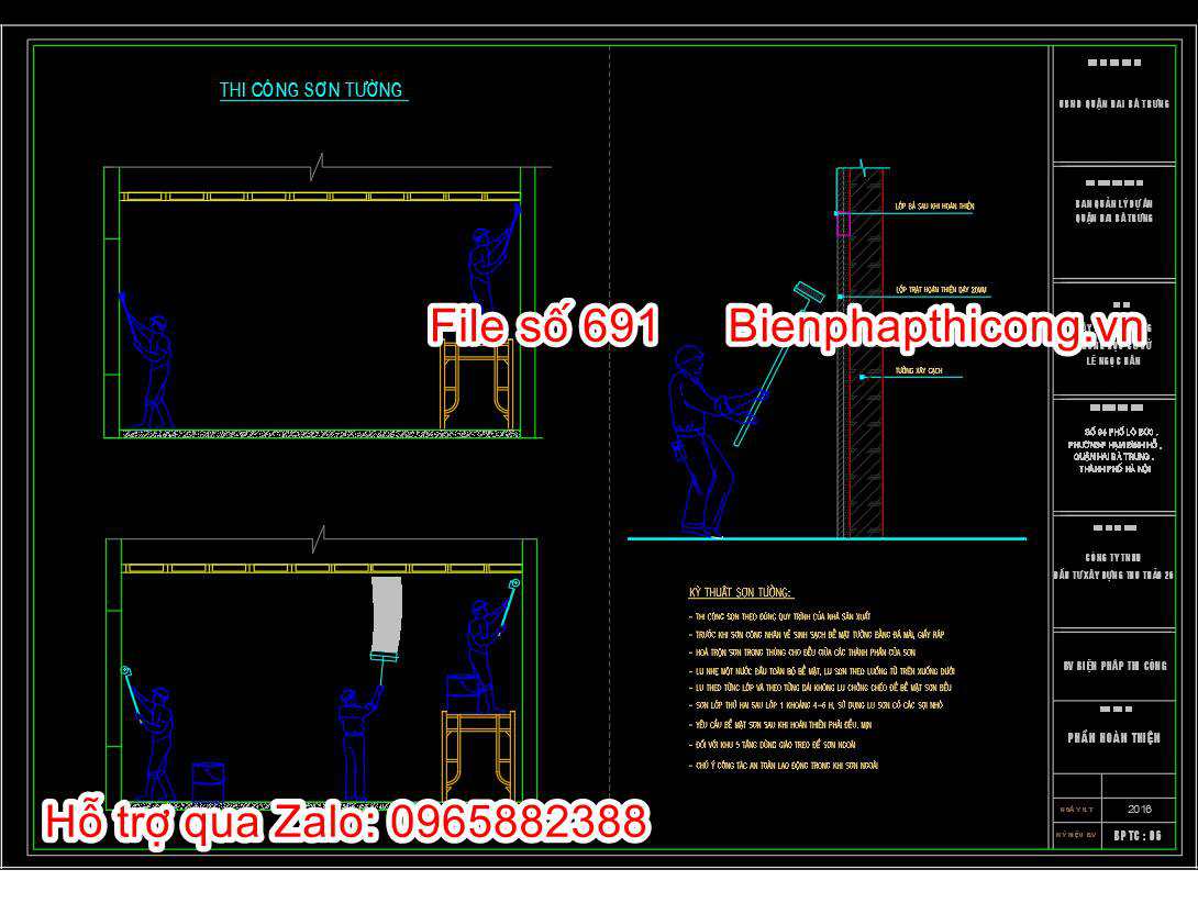 Bản vẽ biện pháp thi công sơn tường trung học.