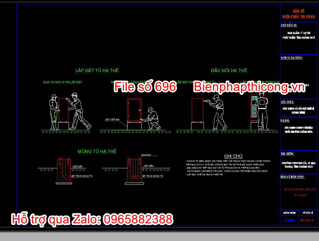 Bản vẽ bptc lắp đặt đèn đấu nối tủ hạ thế.