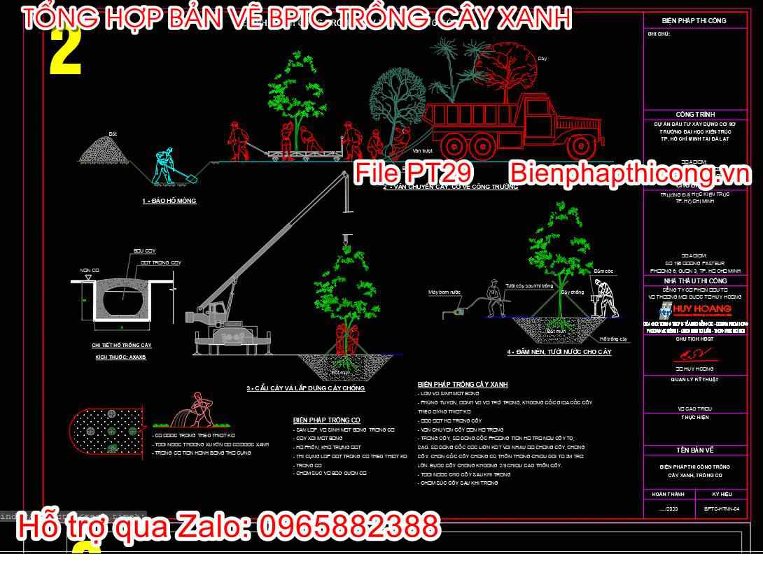 Bản vẽ biện pháp thi công trồng cây xanh trồng cỏ cad.