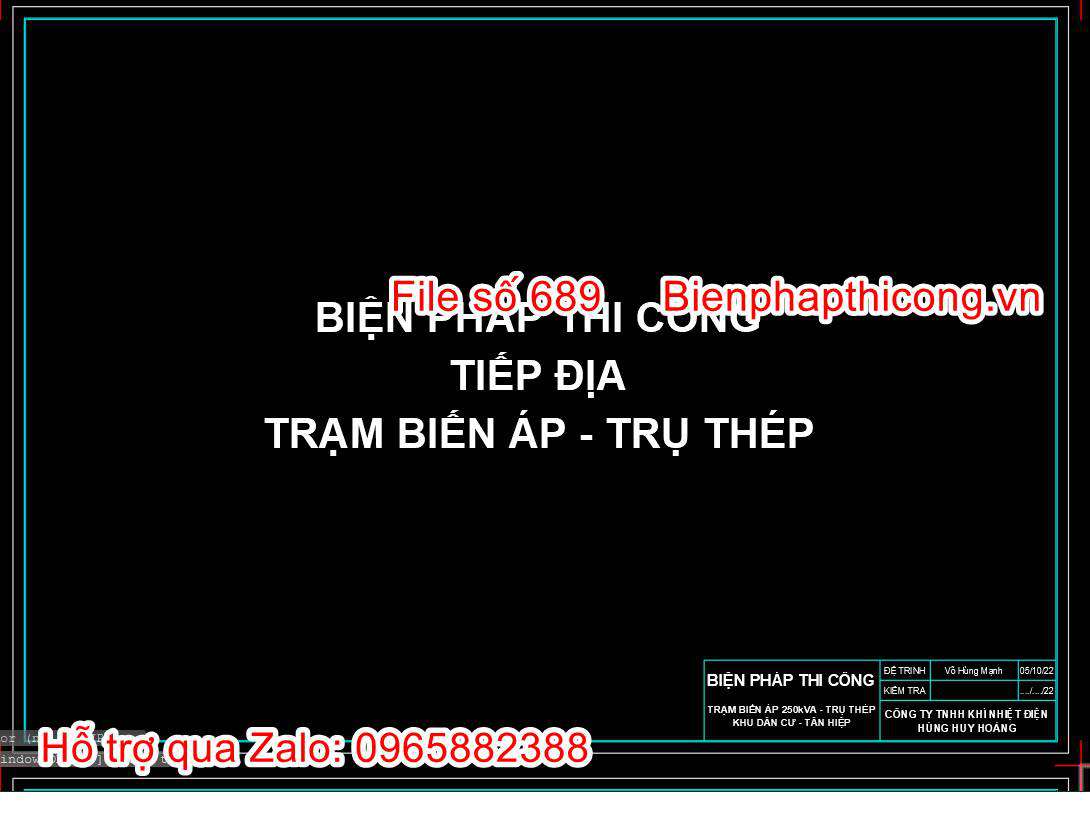 Bản vẽ biện pháp thi công tiếp địa trạm biến áp trụ thép.