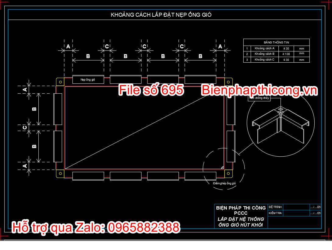 Khoảng cách lắp đặt nẹp ống gió.