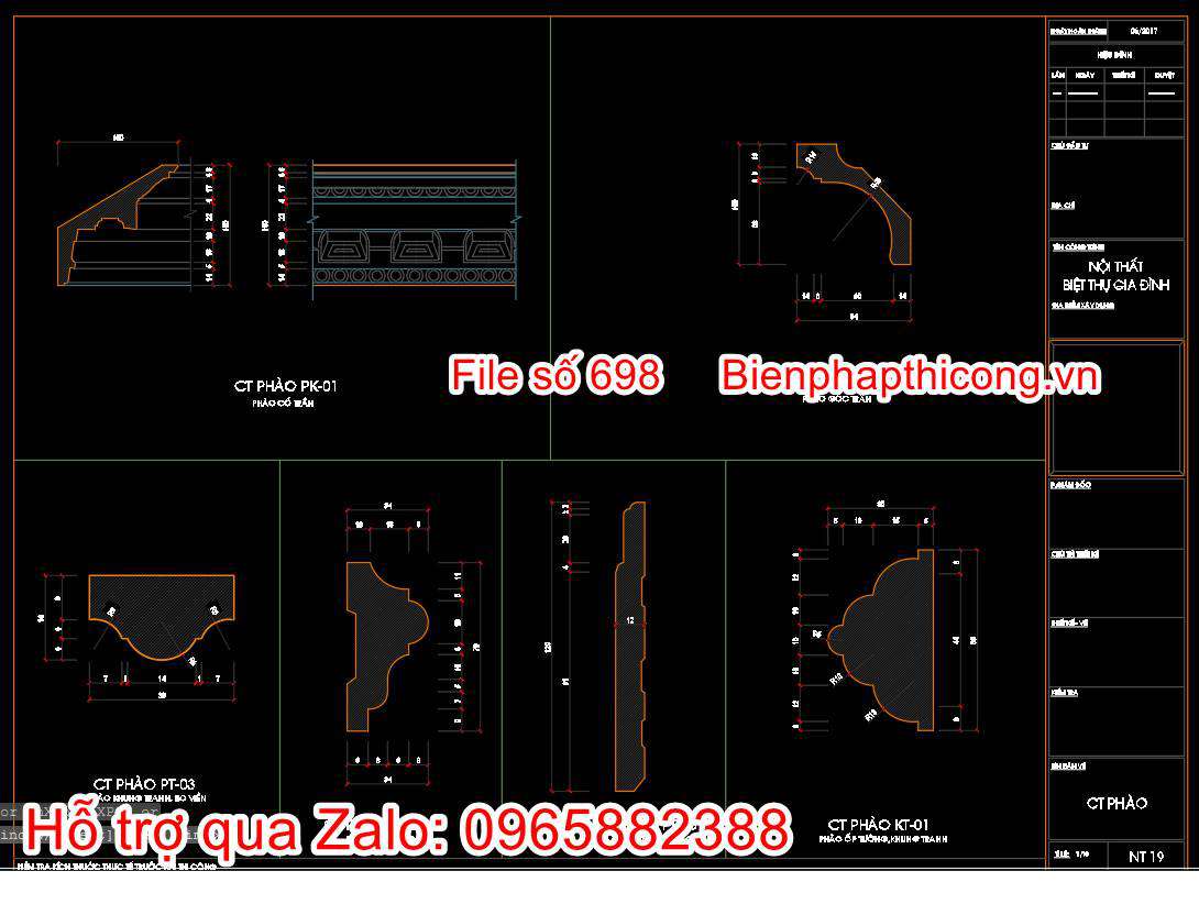 Mẫu bản vẽ cad chi tiết phào cổ trần biệt thự tân cổ.