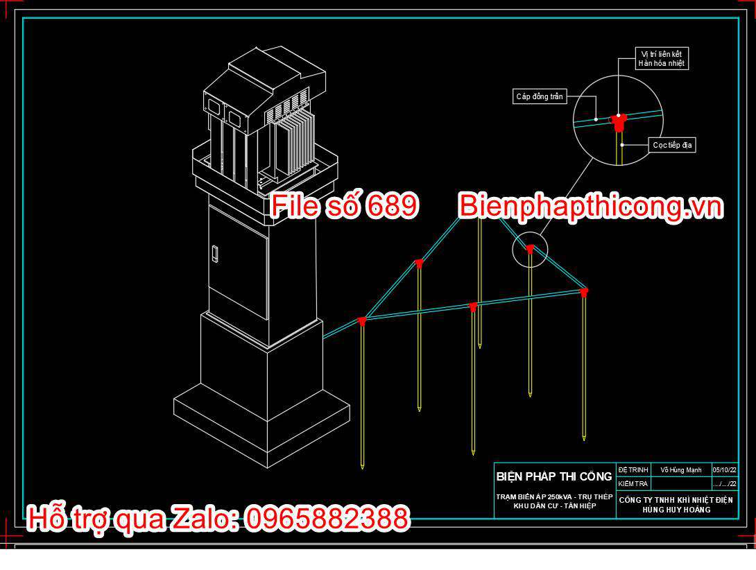 Mẫu bản vẽ biện pháp thi công trạm biến áp cad.