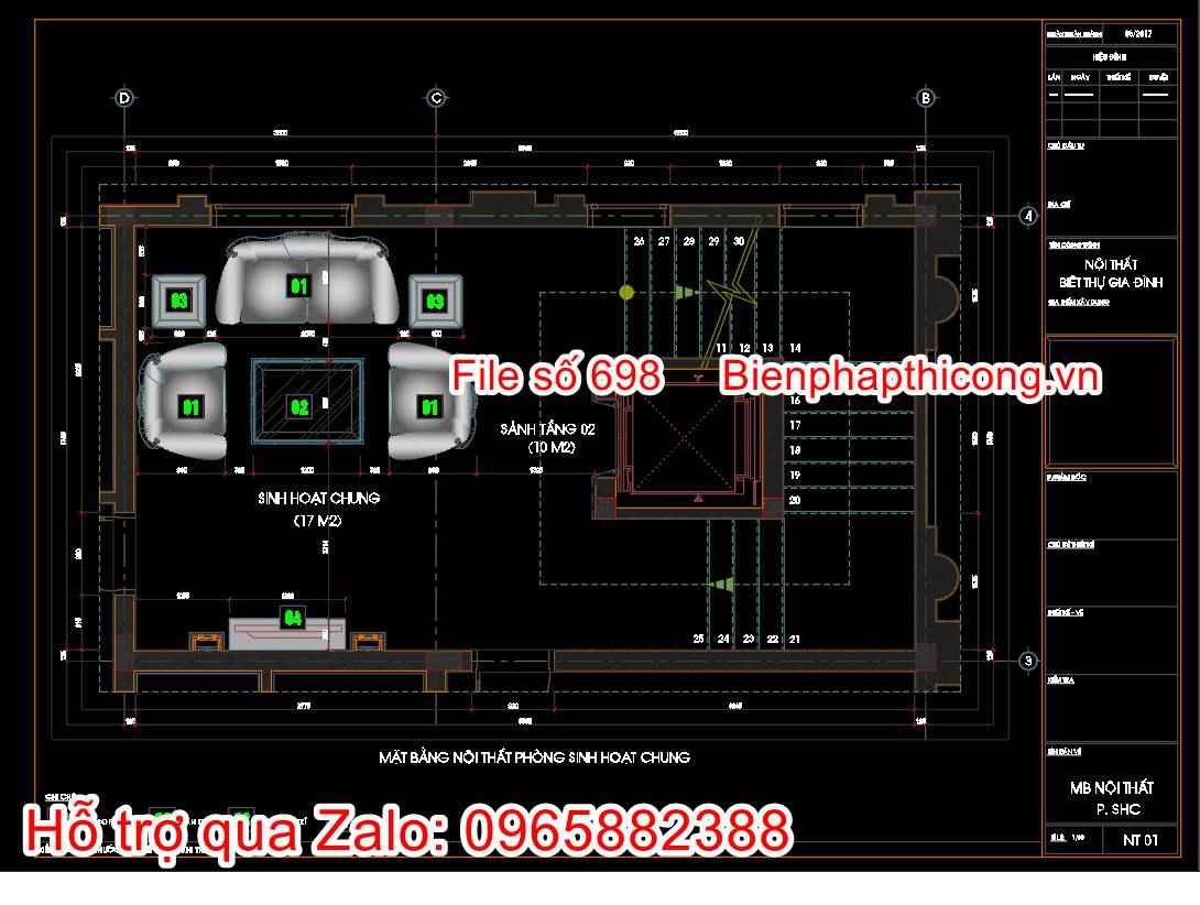 Bản vẽ mặt bằng nội thất phòng sinh hoạt chung cad.
