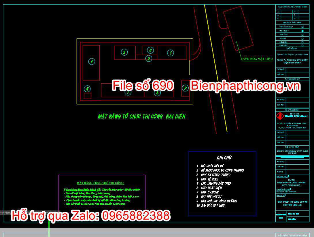 Mặt bằng tổ chức thi công cad.