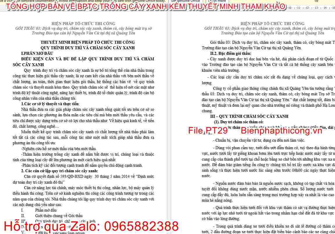 Thuyết minh biện pháp tổ chức thi công chăm sóc cây xanh.
