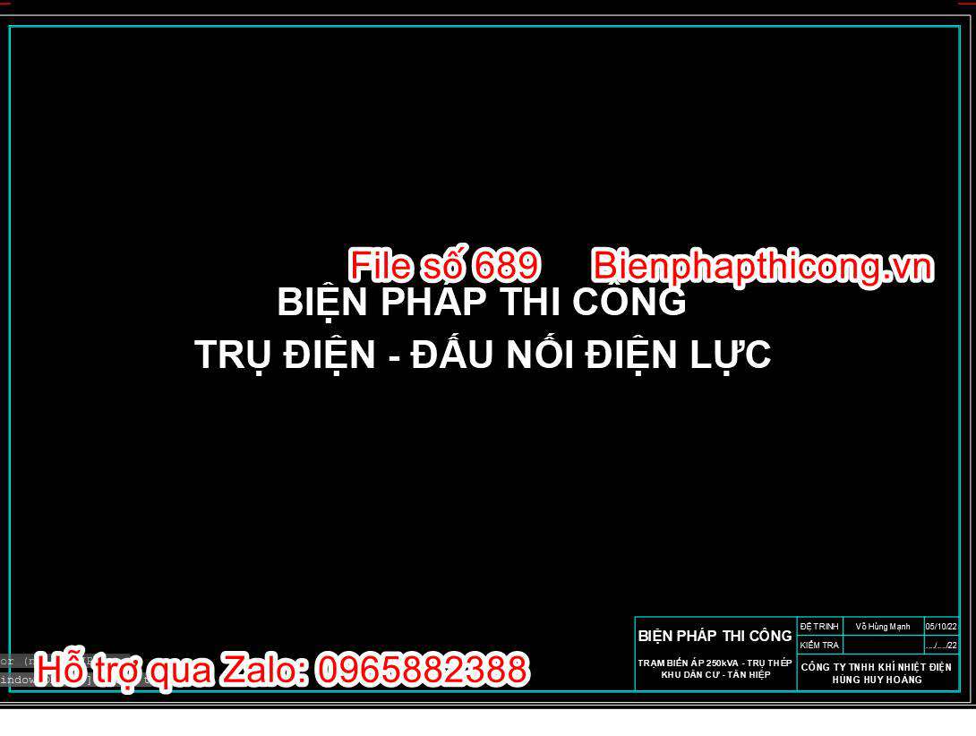 Bản vẽ biện pháp thi công trụ điện đấu nối điện lực cad.