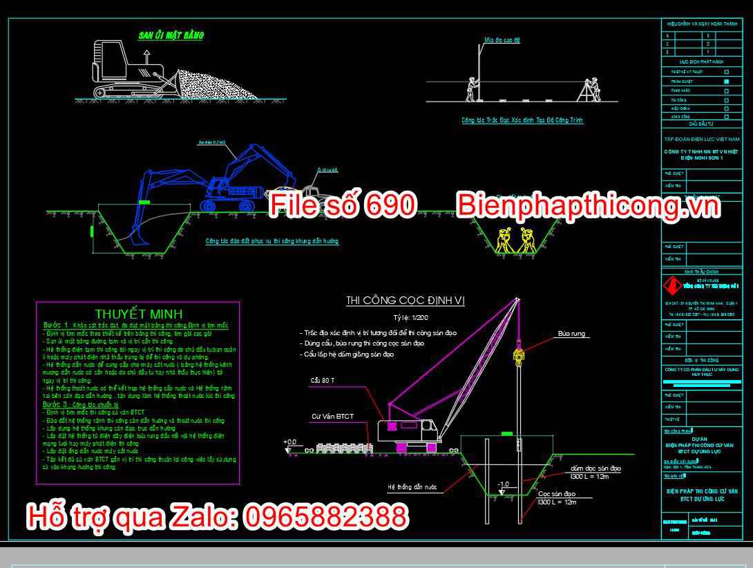 Mặt bằng thi công cọc cừ ván btct dự ứng lực.