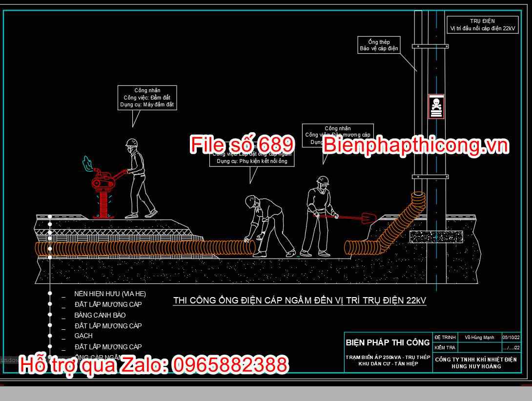 Thi công ống điện cáp ngầm đến vị trí điện 22kv