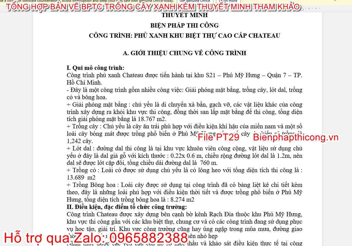 Thuyết minh biện pháp thi công phủ xanh khu biệt thự.