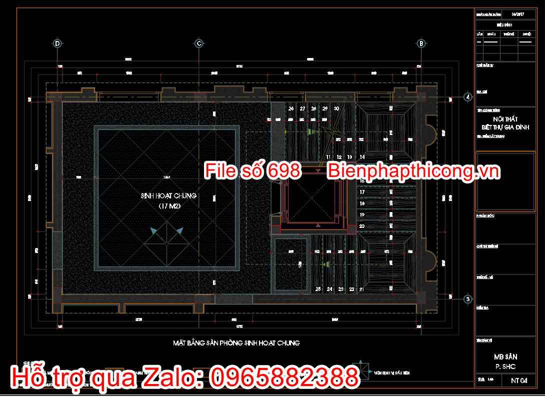 Bản vẽ thi công mặt bằng lát sàn lát gạch nhà tân cổ điển.