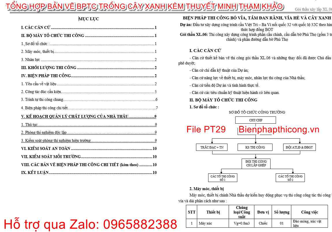 Thuyết minh biện pháp thi công vỉa hè cây xanh.