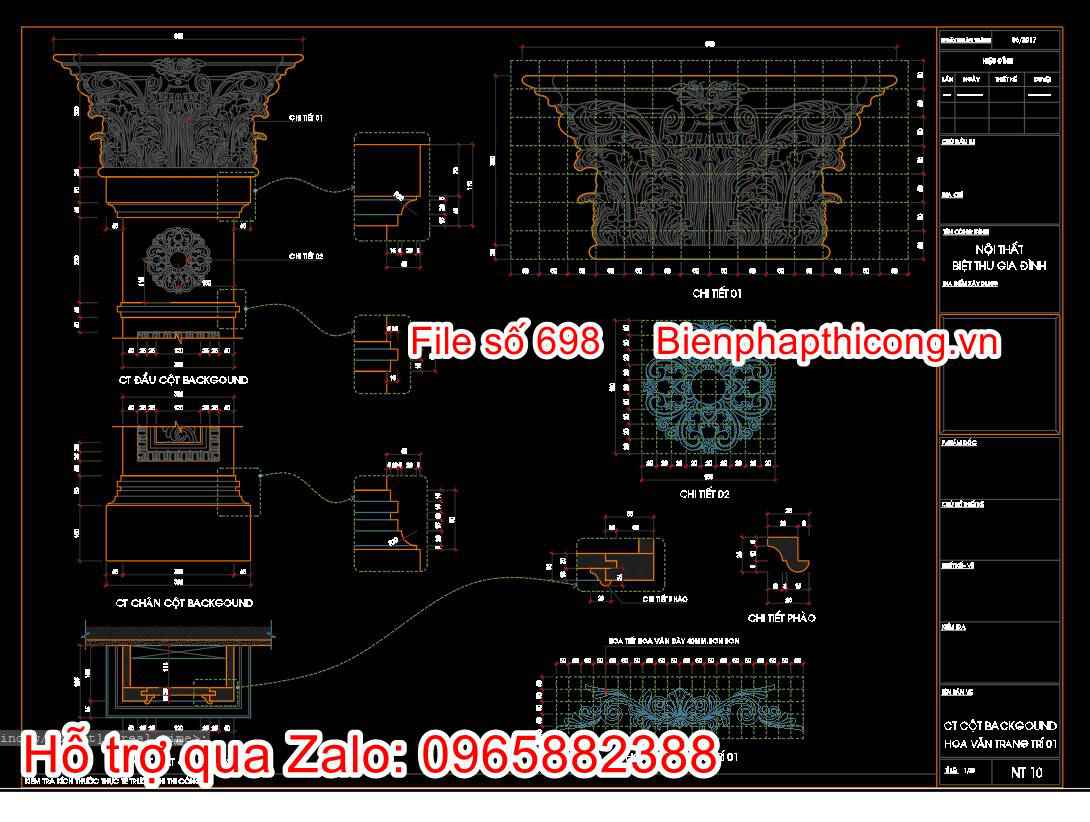 Bản vẽ cad hồ sơ thiết kế chi tiết cột tân cổ điển cad.