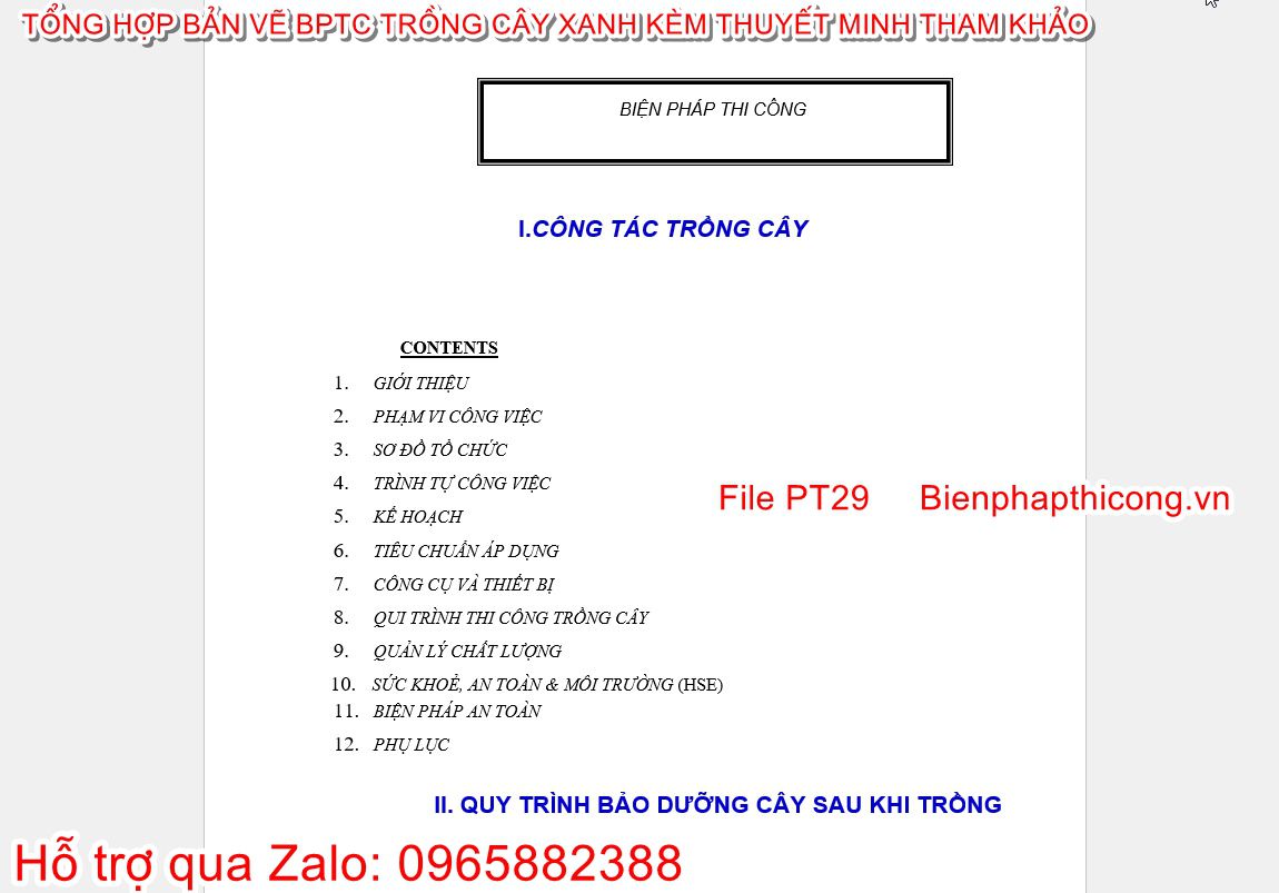 Thuyết minh biện pháp thi công công tác trồng cây.