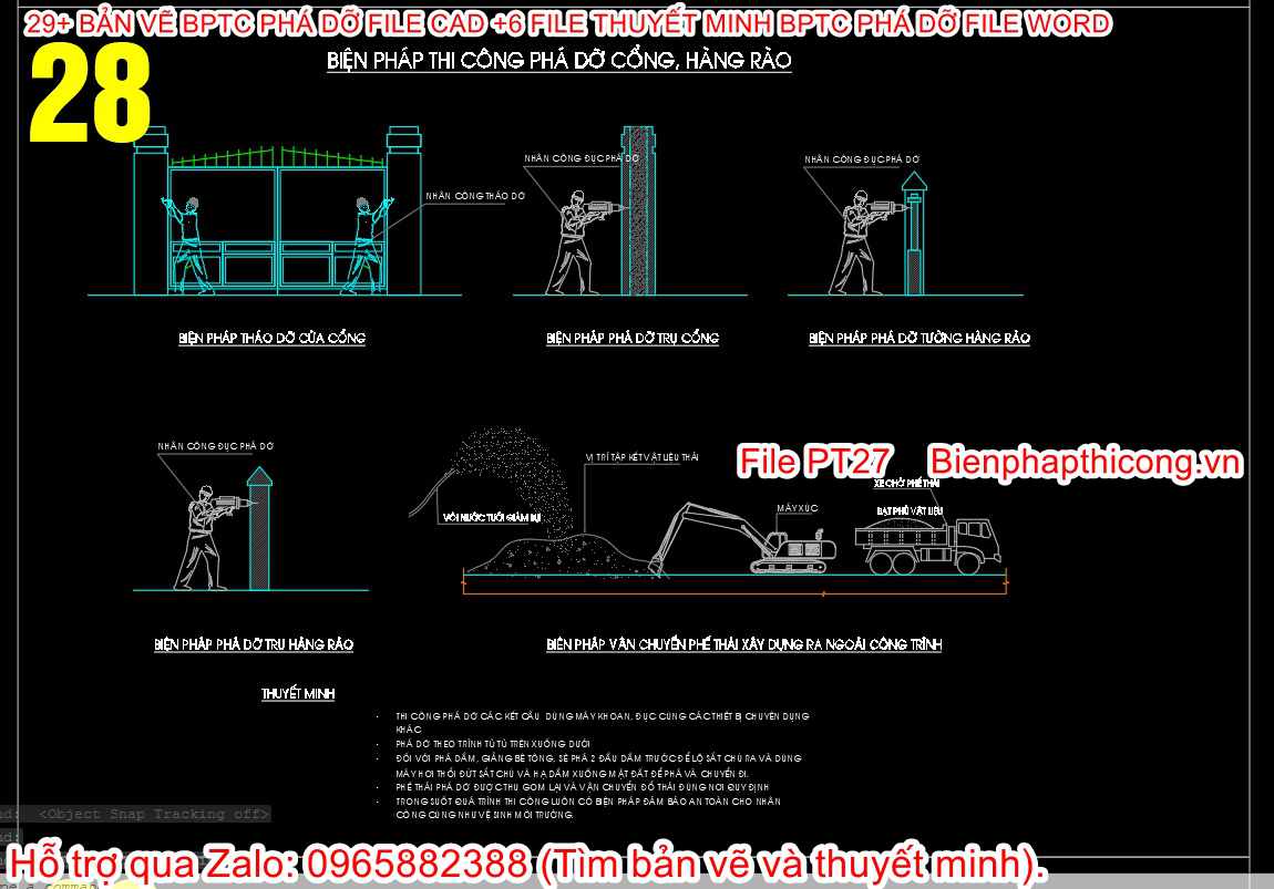 File cad biện pháp thi công phá dỡ cổng, hàng rào.