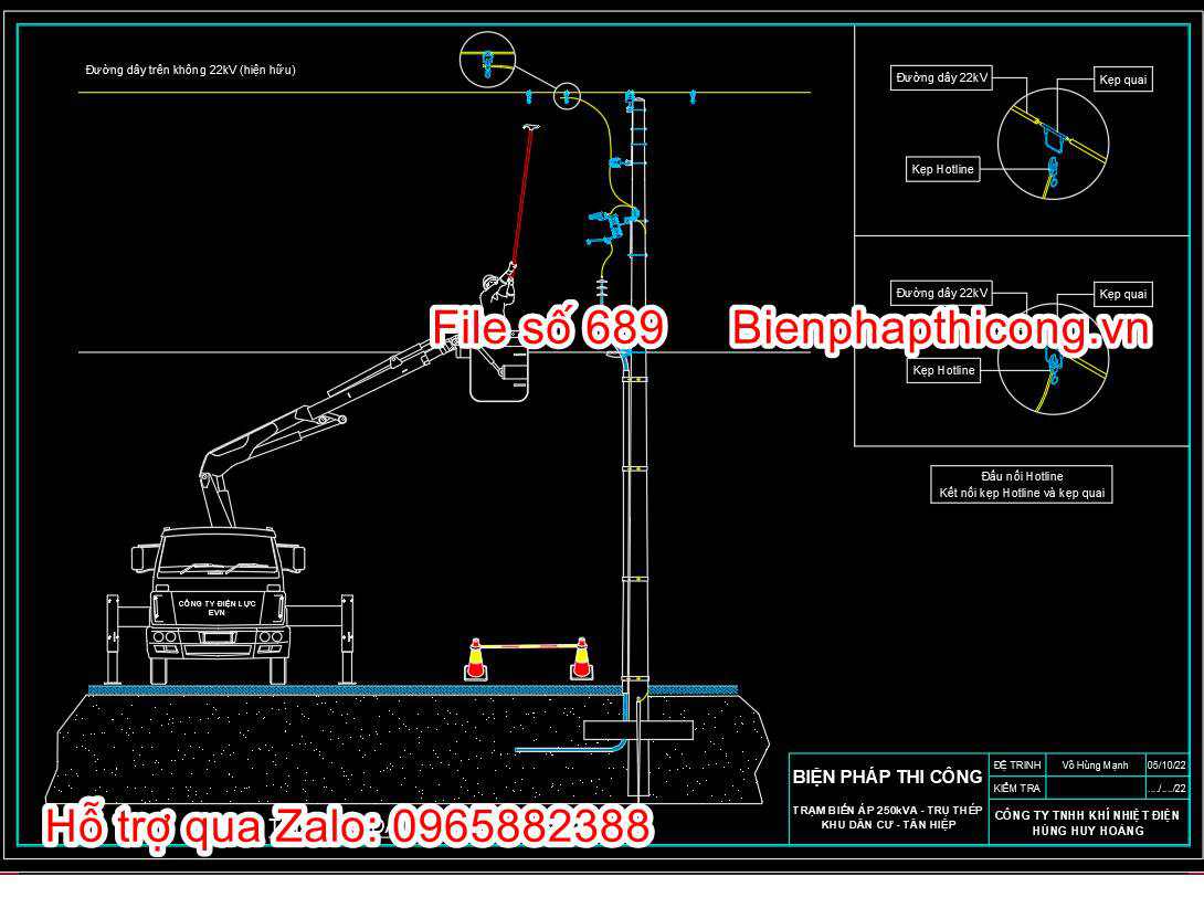 Thi công đấu nối hotline kẹp quai lưới điện 22kv