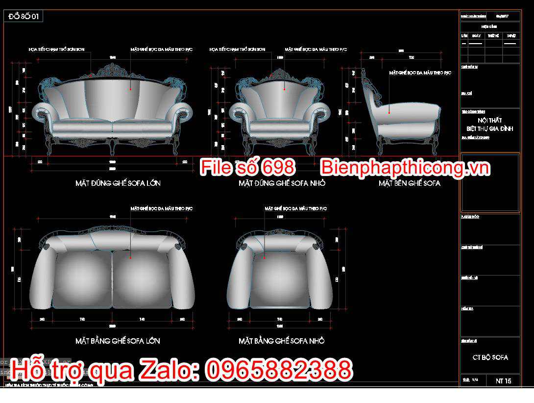 Bản vẽ thiết kế bộ ghế sofa tân cổ điển đẹp.
