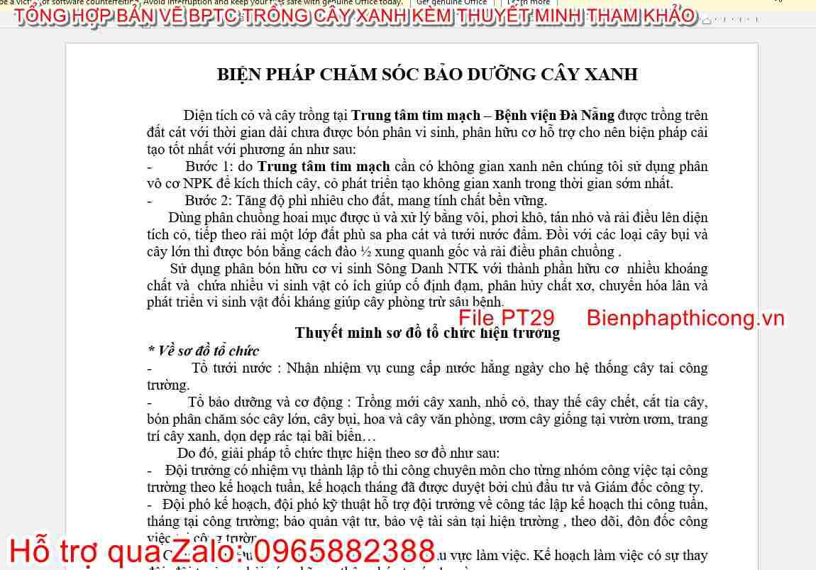 Biện pháp chăm sóc bảo dưỡng cây xanh.