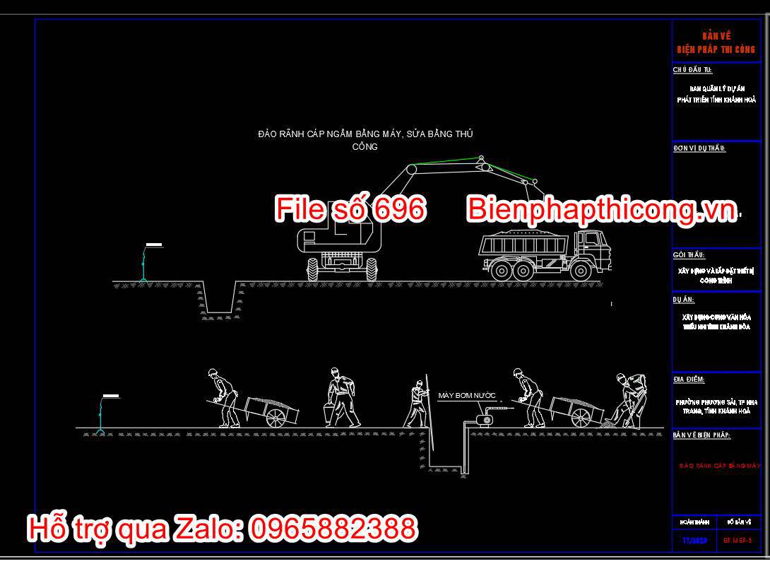 Bản vẽ biện pháp đào rãnh cáp ngầm bằng máy sửa bằng thủ công.