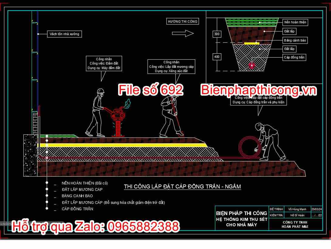 Bản vẽ biện pháp thi công cáp đồng trân ngầm.