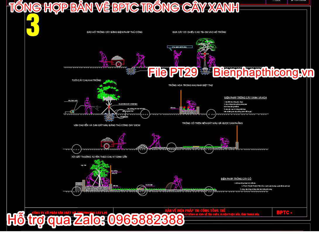 Bản vẽ biện pháp thi công đào hố trồng cây cad.