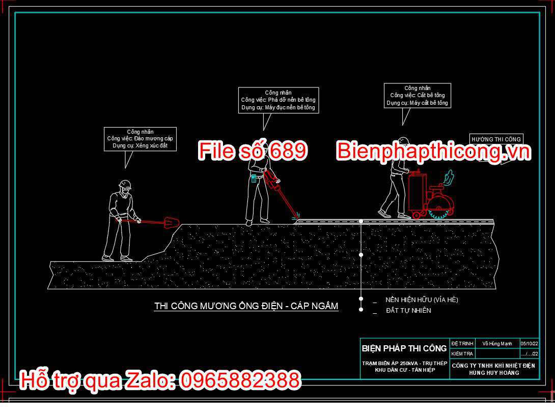 Bản vẽ biện pháp thi công mương ống điện cáp ngầm.