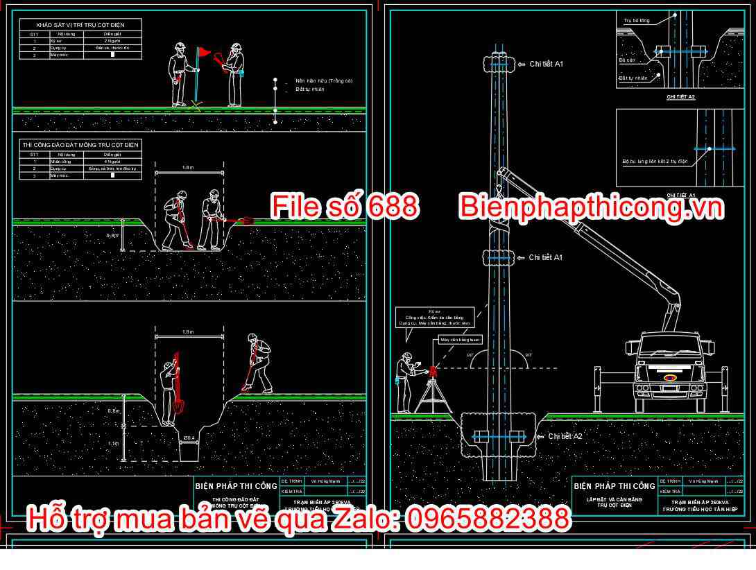 Bản vẽ bptc đào móng trụ trạm biến áp.