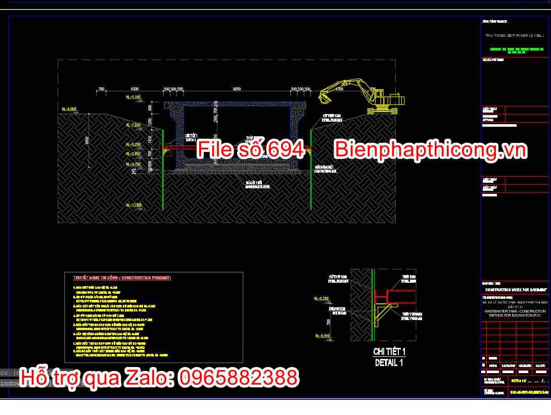 Mặt cắt biện pháp thi công bể xử lý nước thải.
