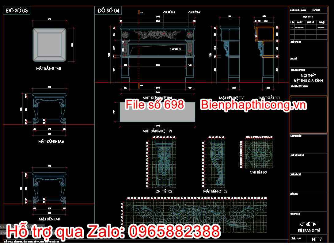 Tải bản vẽ mặt đứng kệ tivi nội thất tân cổ điển.