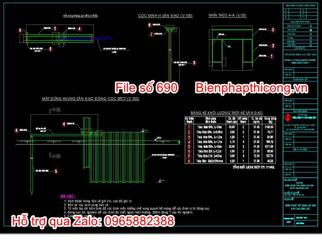 Bản vẽ mặt đứng khung sàn dao động cọc btct