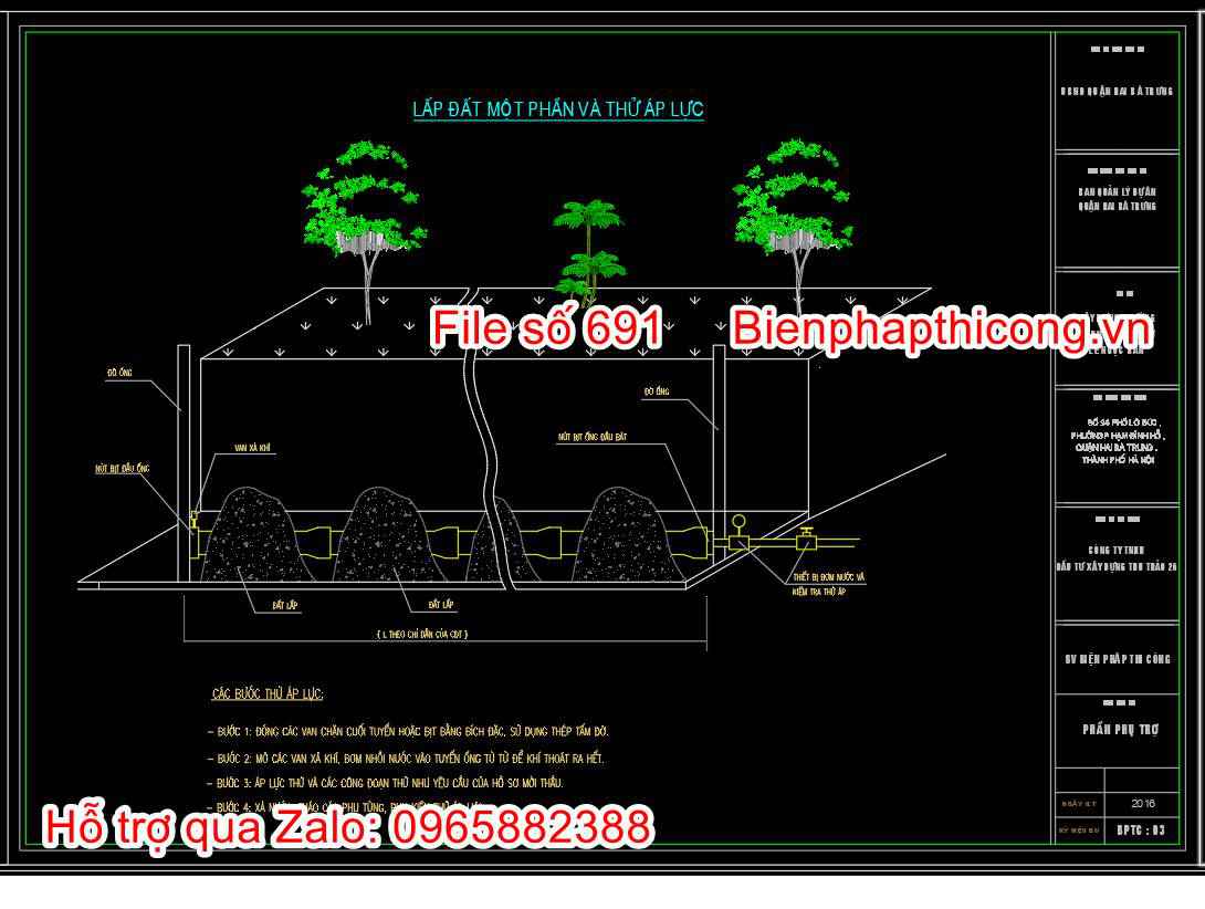 Lấp đất một phần và thử áp lực.