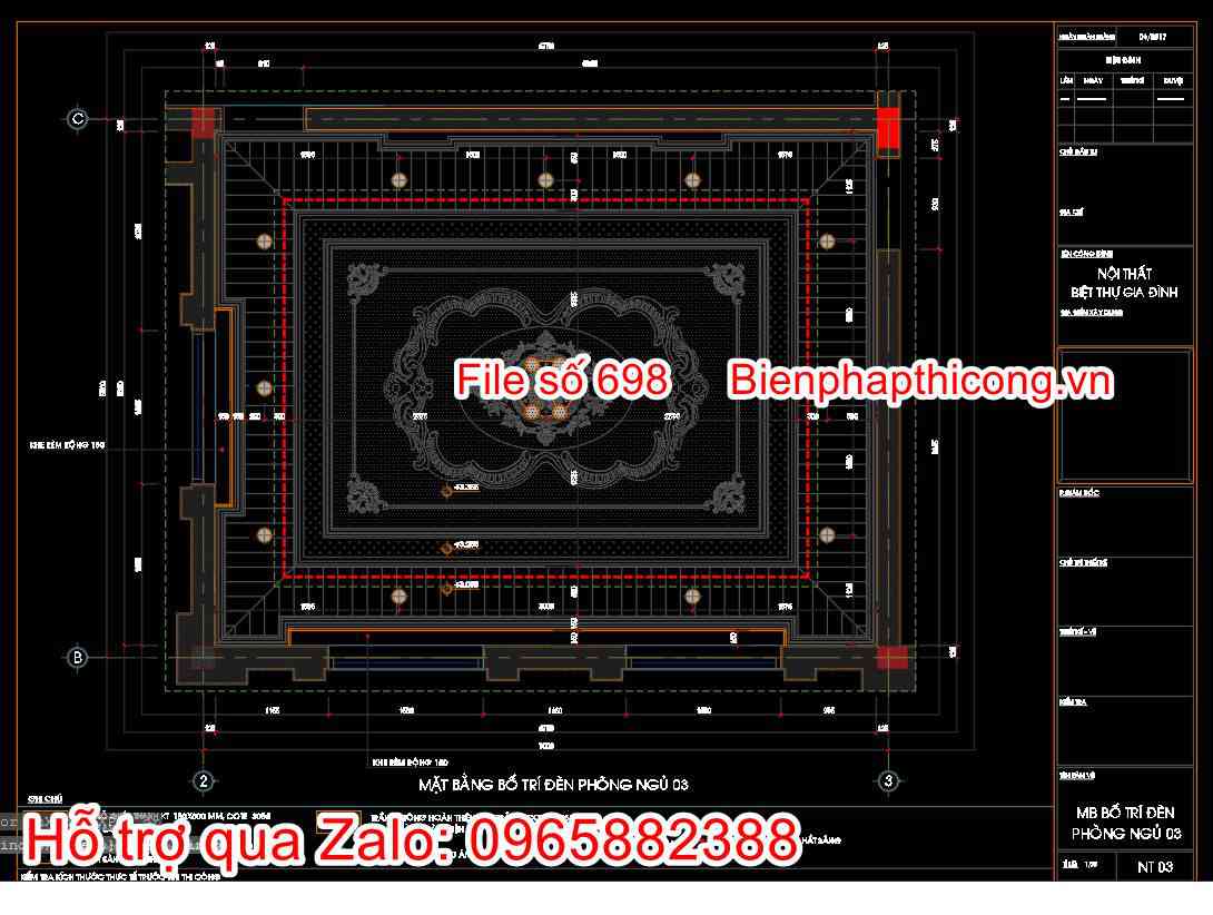 Bản vẽ mặt bằng trần gỗ biệt thự tân cổ điển.